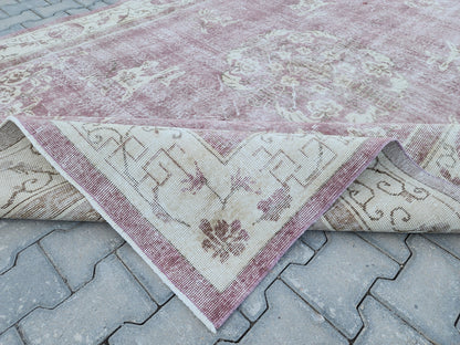 7x10 Vintage Wool Rug: Beige Isparta Oriental Rug