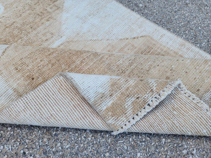 3x11 Neutral Turkish Wool Runner Rug, Hand-Knotted Vintage Hallway & Entryway Rug