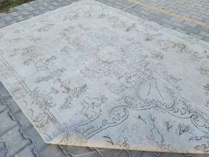 Neutral Rug 7x10, Turkish Hand Woven Oushak Design, Oreintal Living Room Decor