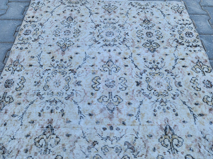 Handwoven Turkish Oushak Rug: 3x6 Neutral Wool & Cotton