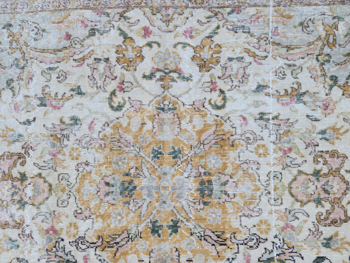 6x9 Oushak Rug: Handwoven Turkish Wool Rug, Neutral Floral Design