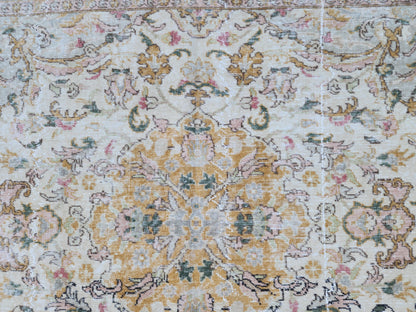 6x9 Oushak Rug: Handwoven Turkish Wool Rug, Neutral Floral Design