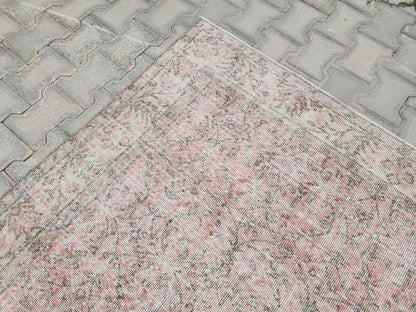 5x9 Handwoven Turkish Oushak Rug: Vintage Pink Oriental Rug