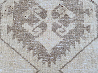 Geometric Neutral Rug 3x14, Beige Wool Hand Woven Rustic Decor, Gift for Her