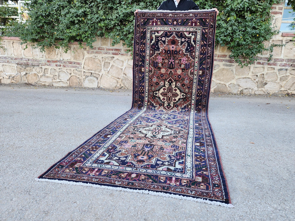 3x9 Hand Made Runner Rug: Persian Medallion Design, Rustic Decor