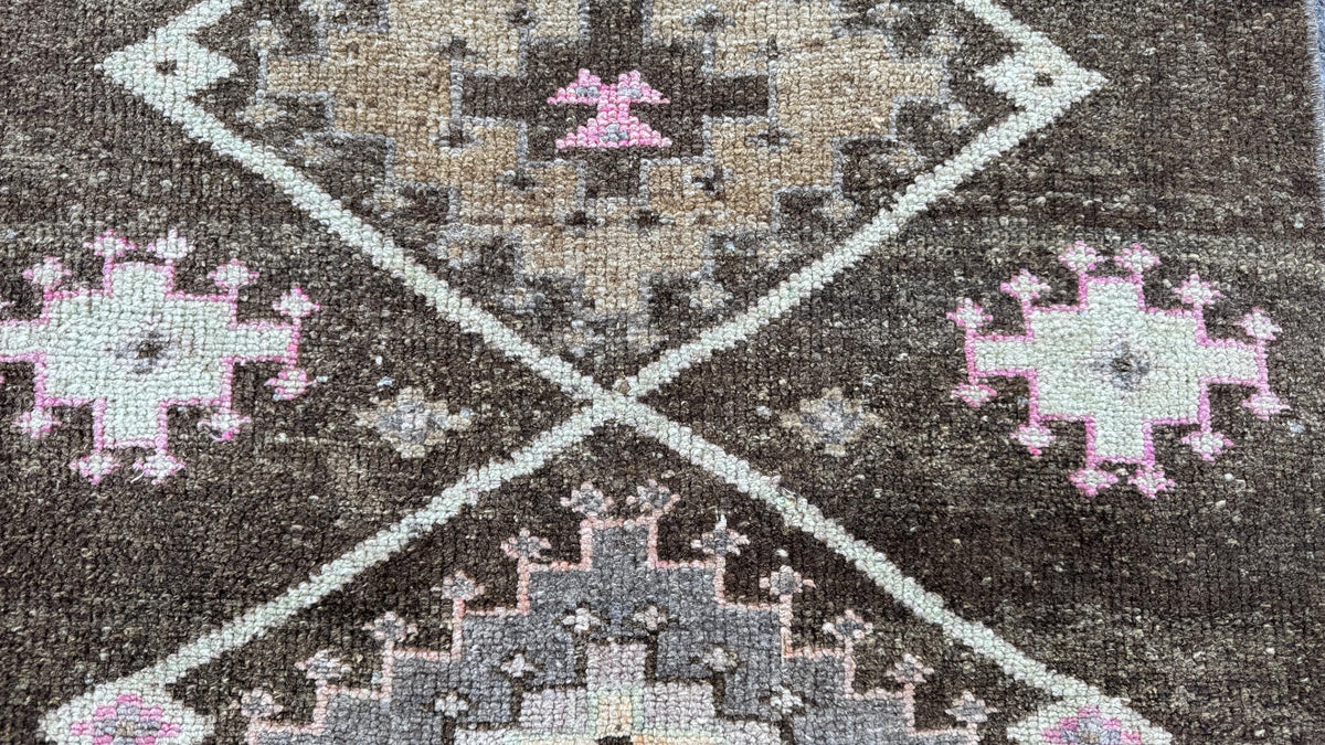 2x11 Wool Runner Rug, Hand Knotted Rustic Decor, Oriental Up Cycled Wool