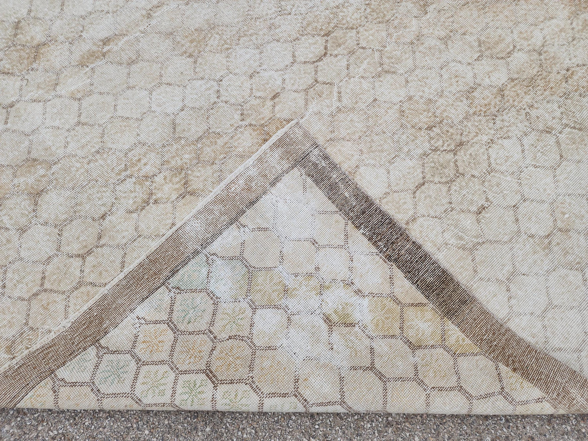 7x10 Turkish Oushak Rug: Neutral Geometric Wool Area Rug