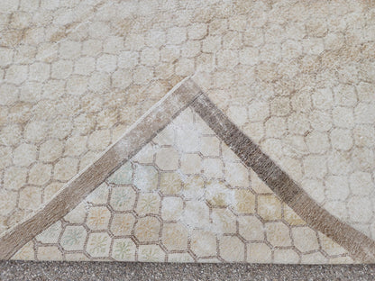 7x10 Turkish Oushak Rug: Neutral Geometric Wool Area Rug