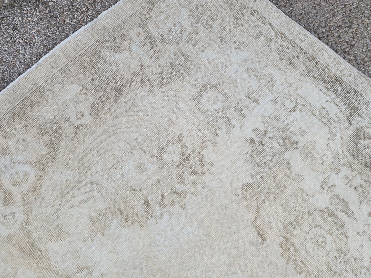 Vintage Oushak Wool Rug 7x11: Handmade Turkish Oriental Carpet, Muted Antique