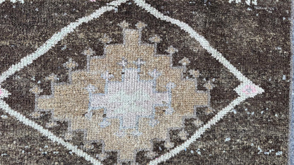 2x11 Wool Runner Rug, Hand Knotted Rustic Decor, Oriental Up Cycled Wool
