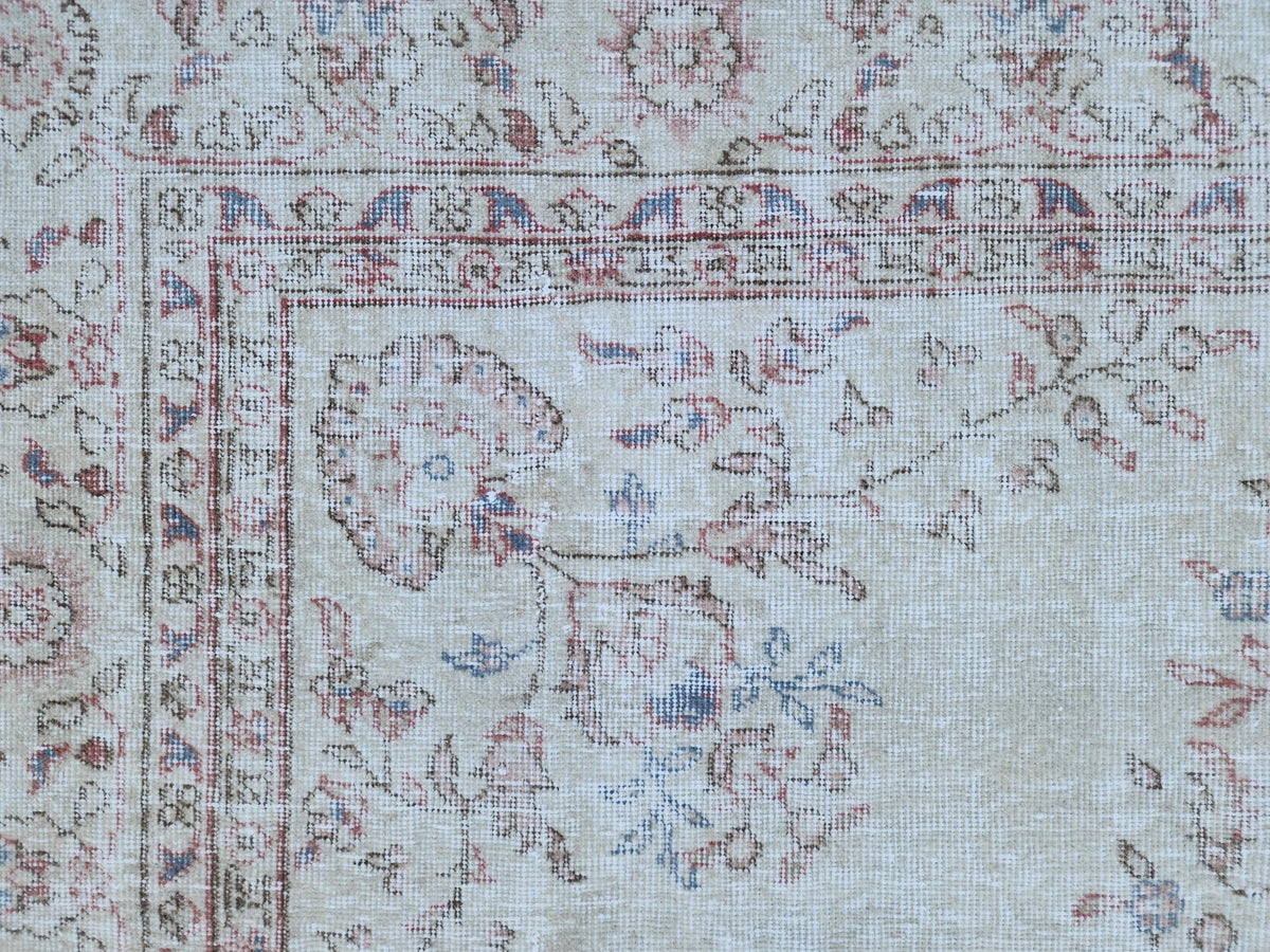 Hand Knotted Oushak Rug 6x10: Turkish Wool Neutral Area Rug