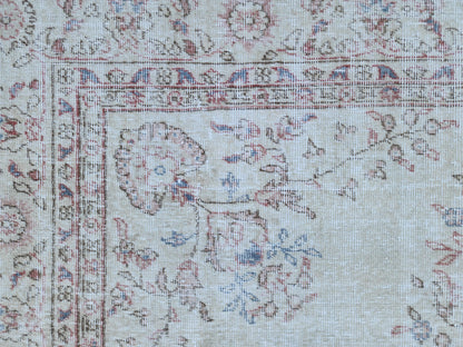 Hand Knotted Oushak Rug 6x10: Turkish Wool Neutral Area Rug