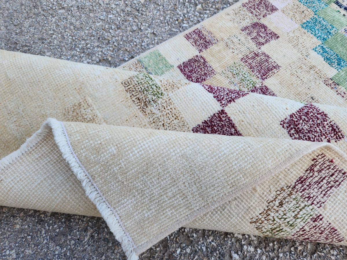 2x7 Turkish Runner Rug: Geometric Farmhouse Hallway Decor, Eco Friendly