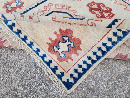 4x6 Hand Made Anatolian Rug,  Pink, Blue, Red Distressed Area Carpet, Farmhouse Decor