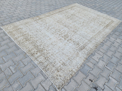 Wool Turkish Rug 6x10: Beige Isparta Rug, Muted Design