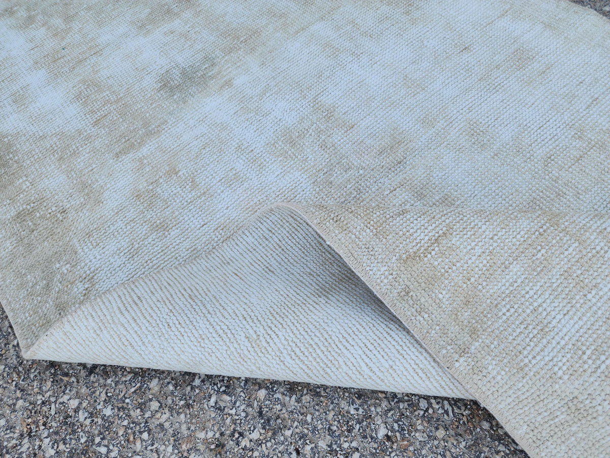 Neutral Turkish Wool Runner Rug 2x11: Hand-Knotted Bohemian Hallway Decor