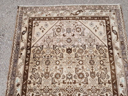 4x10 Neutral Brown Runner Rug, Hand Knotted Rustic Decor, Persian Boho Design