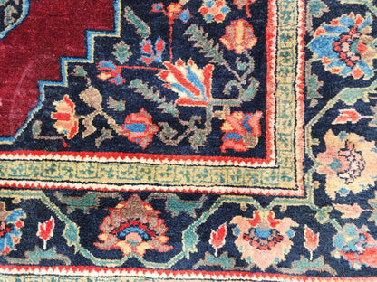 4x6 Vintage Casucacian Rug, 1980s Handmade Wool Carpet, Burgundy Navy Floral Medallion Area Rug