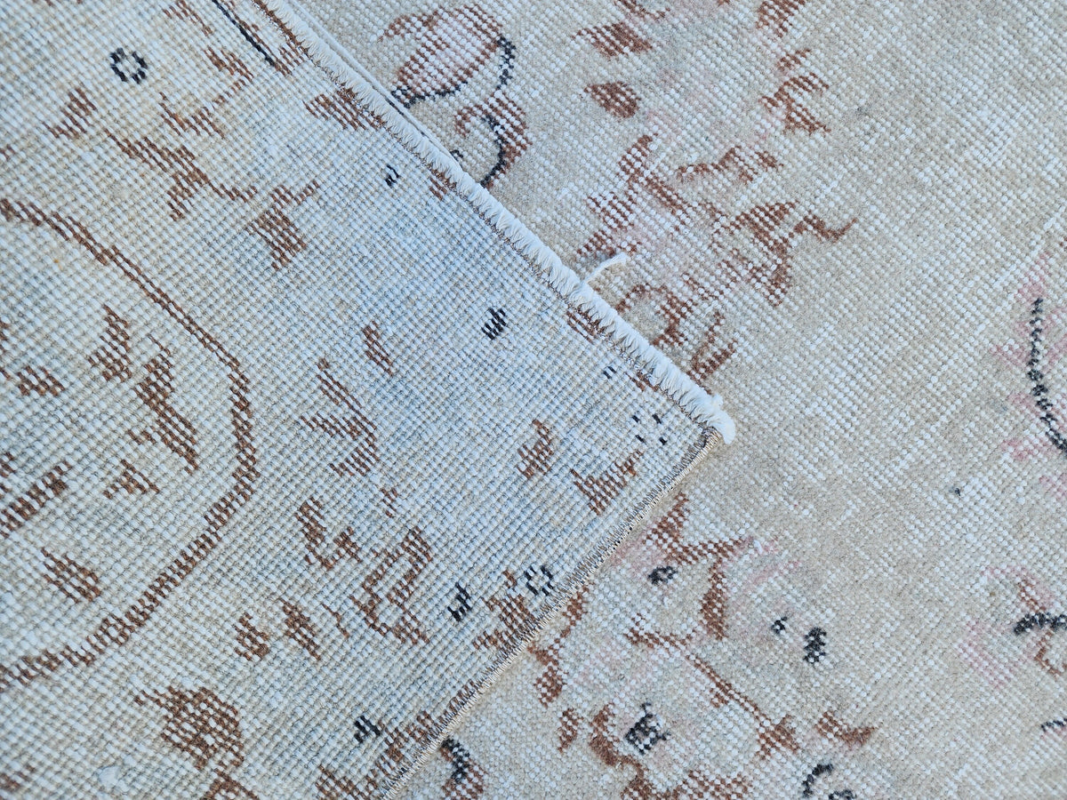 Muted Ivory Turkish Wool Rug 6x10: Semi Antique Neutral Rug