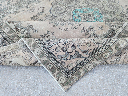 9x12 Vintage Brown Area Rug: Hand Knotted, Persian Medallion Design
