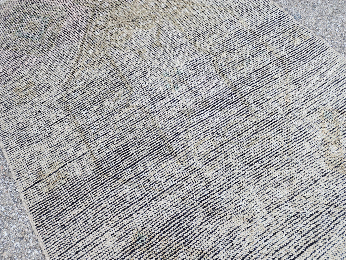 Turkish Wool Runner Rug 3x11: Gray Rustic Farmhouse Decor