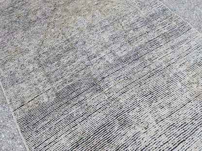 Turkish Wool Runner Rug 3x11: Gray Rustic Farmhouse Decor