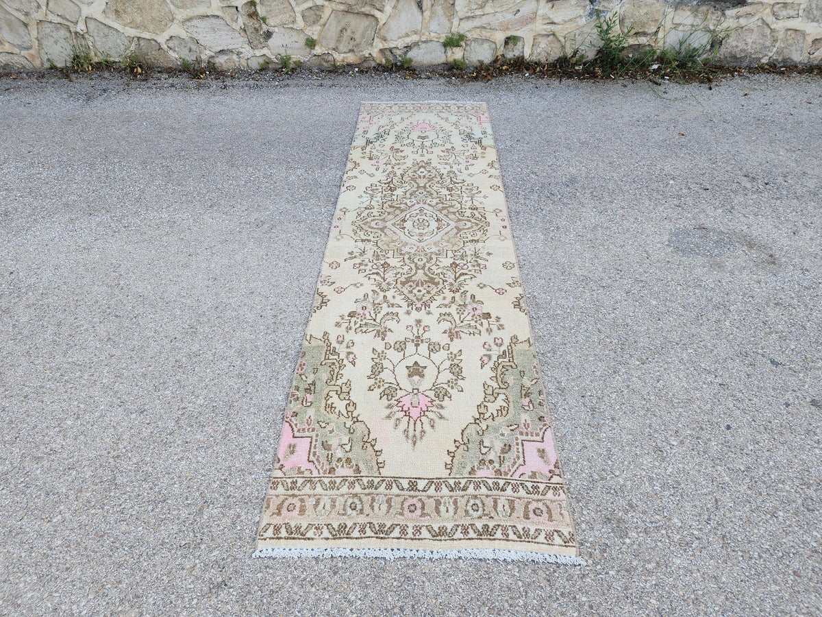 Neutral Runner Rug 2x9: Handwoven Persian Style Farmhouse Decor, Up Cycled Wool