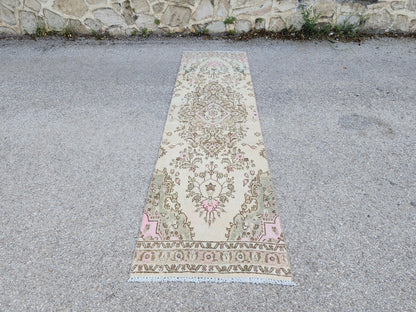 Neutral Runner Rug 2x9: Handwoven Persian Style Farmhouse Decor, Up Cycled Wool