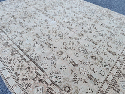 9x12 Neutral Area Rug, Soft Green Wool, Bohemian Living Room Decor