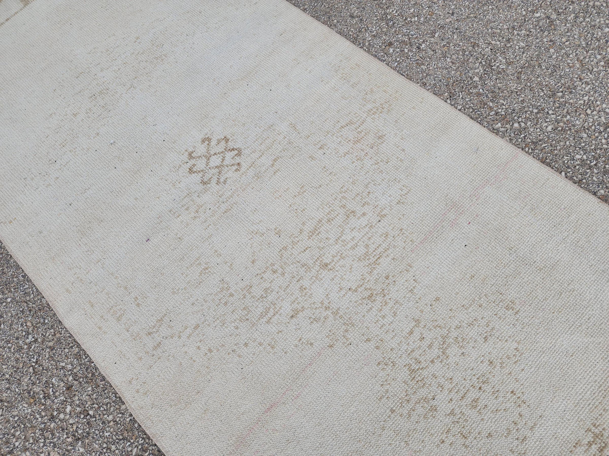 3x12 Muted  Runner Rug: Geometric Turkish Hand Woven, Up Cycled Wool