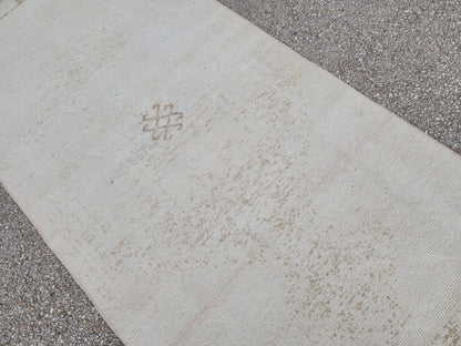 3x12 Muted  Runner Rug: Geometric Turkish Hand Woven, Up Cycled Wool