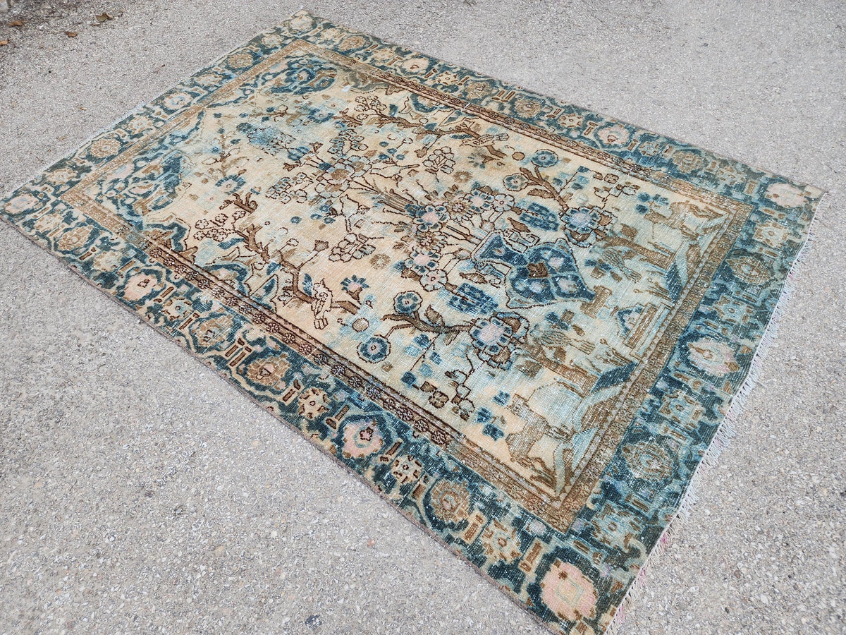 Hand Knotted Wool Turkish Rug 4x6: Oushak Rustic Decor