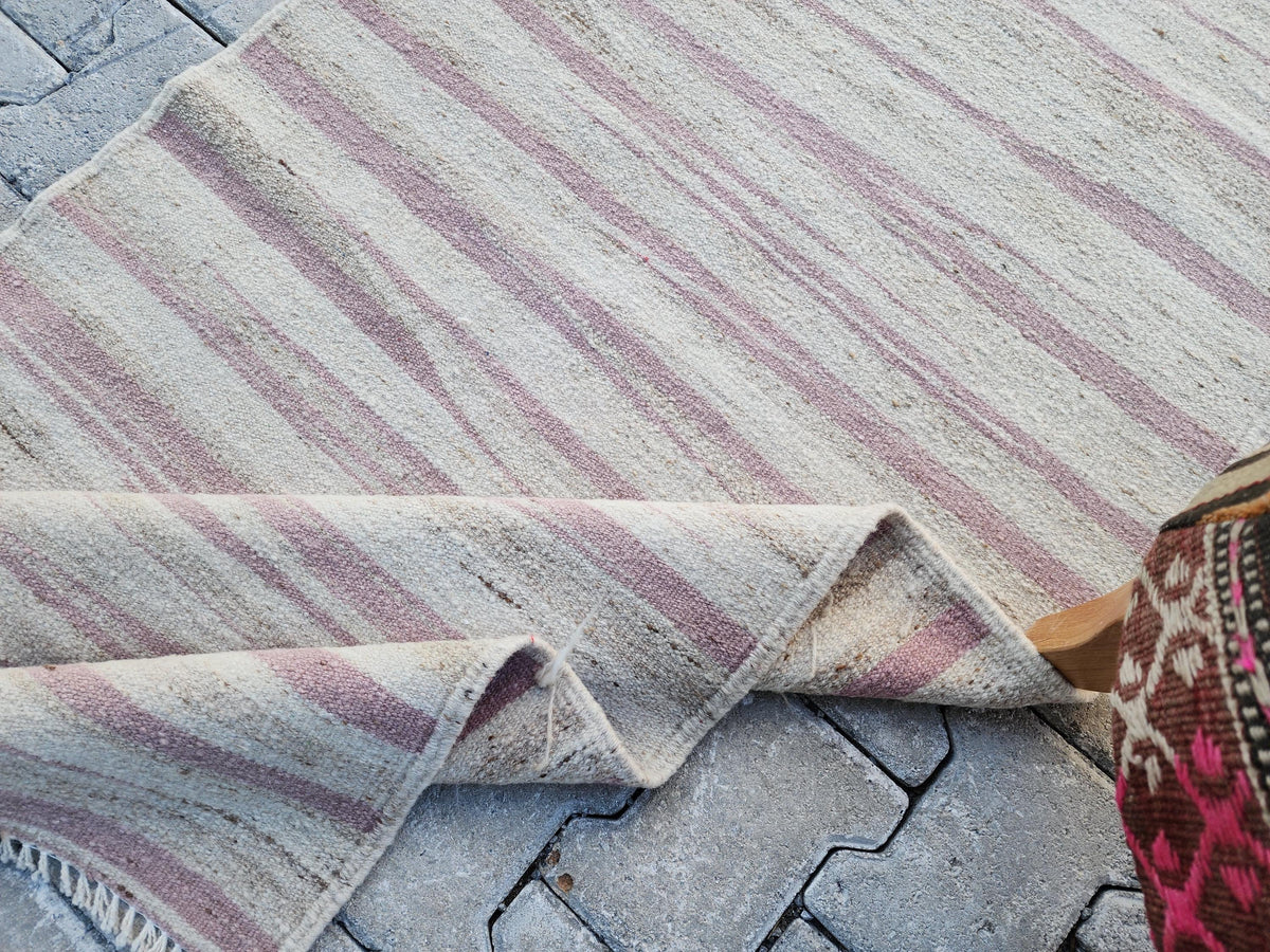 Soft Neutral Turkish Kilim Runner Rug: 2.7x11 Handwoven Wool