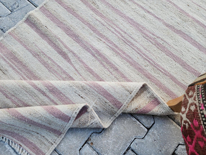 Soft Neutral Turkish Kilim Runner Rug: 2.7x11 Handwoven Wool