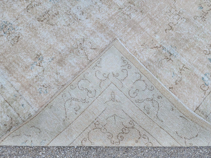 Beige Turkish Wool Rug 7x10: Handwoven Oushak Oriental Rug