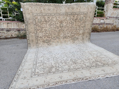 9x13 Neutral Rustic Wool Rug, Beige Soft Green Living Room Decor