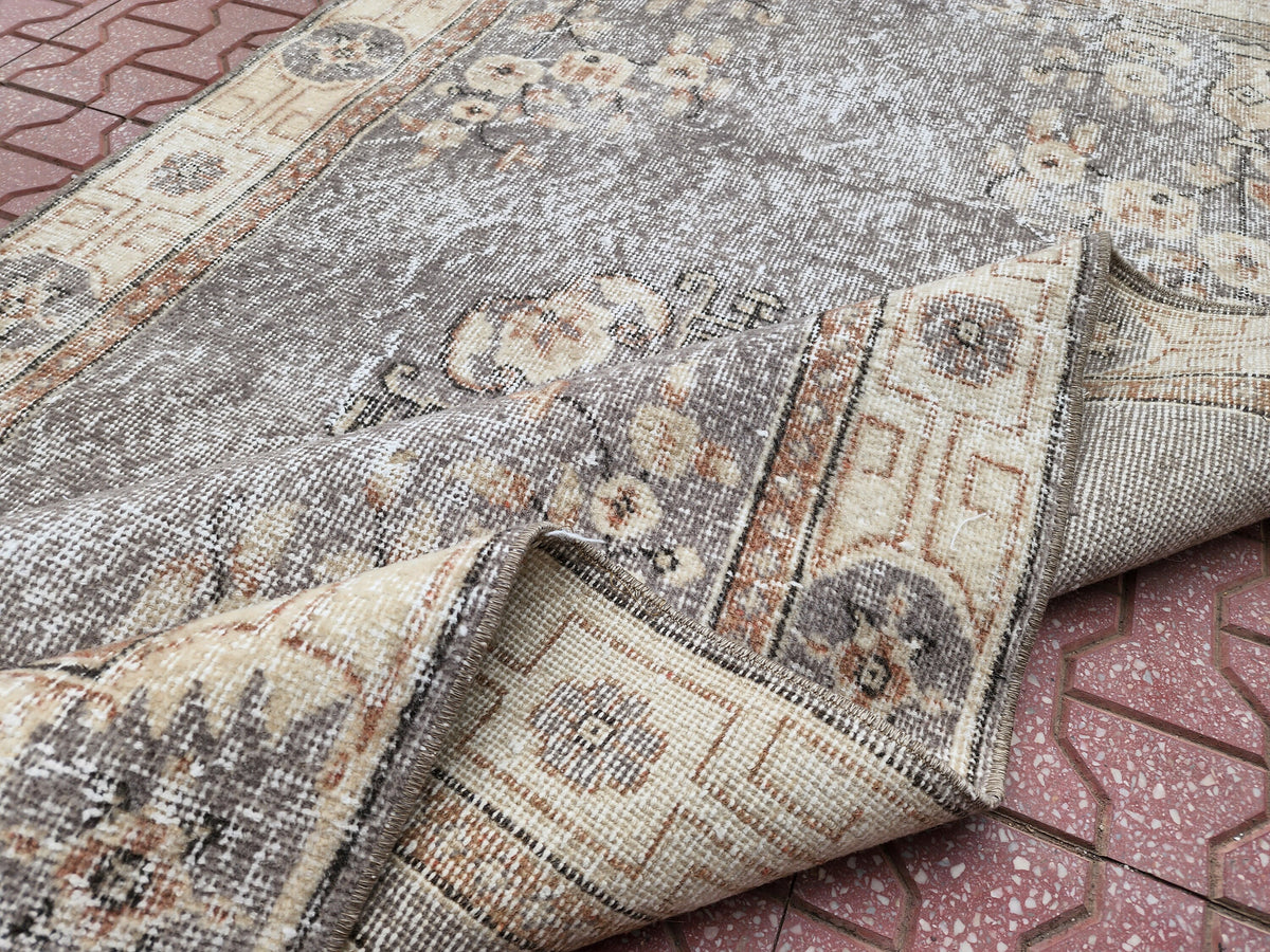 Vintage Turkish Oushak Rug 3x6: Handwoven Wool & Cotton