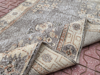 Vintage Turkish Oushak Rug 3x6: Handwoven Wool & Cotton
