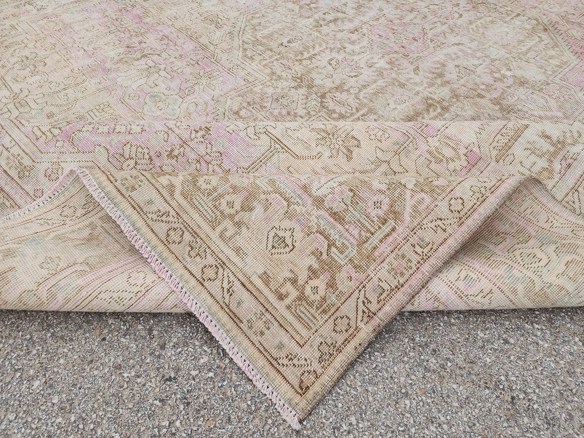 Vintage Hand Knotted Wool Rug 9×12 ft, Beige Geometric Oriental Persian Traditional Carpet