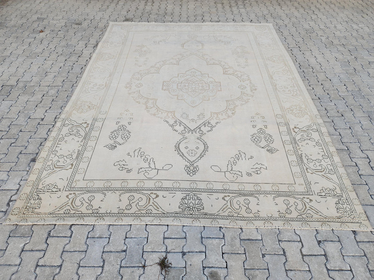 Neutral Wool Rug 9x12: Hand Knotted Oriental Turkish Wool, Home Rustic Decor