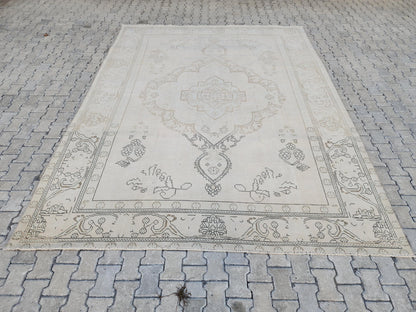 Neutral Wool Rug 9x12: Hand Knotted Oriental Turkish Wool, Home Rustic Decor