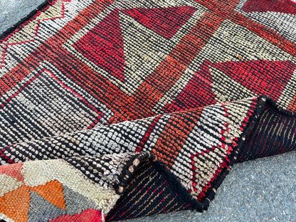 Handwoven Vintage Herki Rug: Geometric Bohemian Runner (3x10)