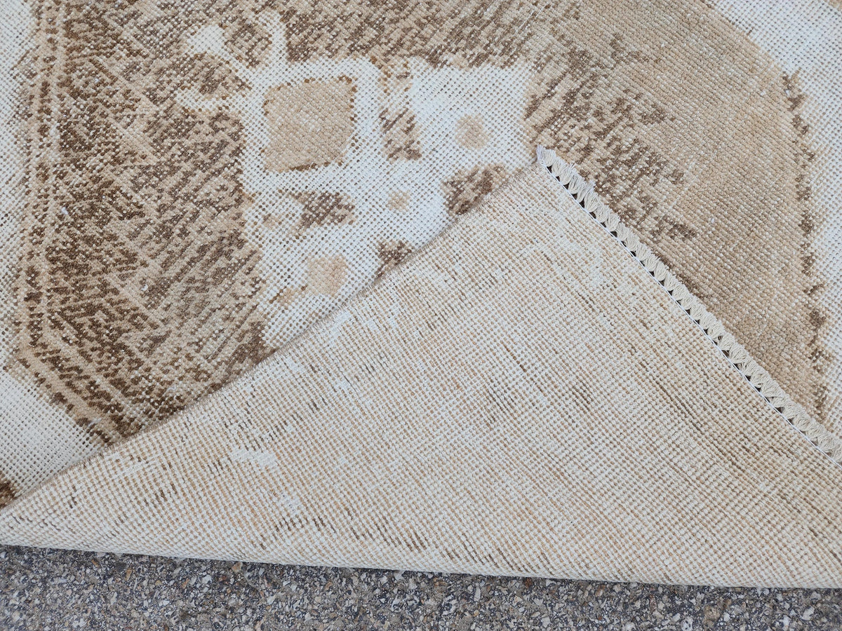 3x11 Wool Turkish Runner Rug: Neutral Rustic Hallway Entry Rug
