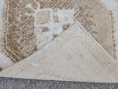 3x11 Wool Turkish Runner Rug: Neutral Rustic Hallway Entry Rug