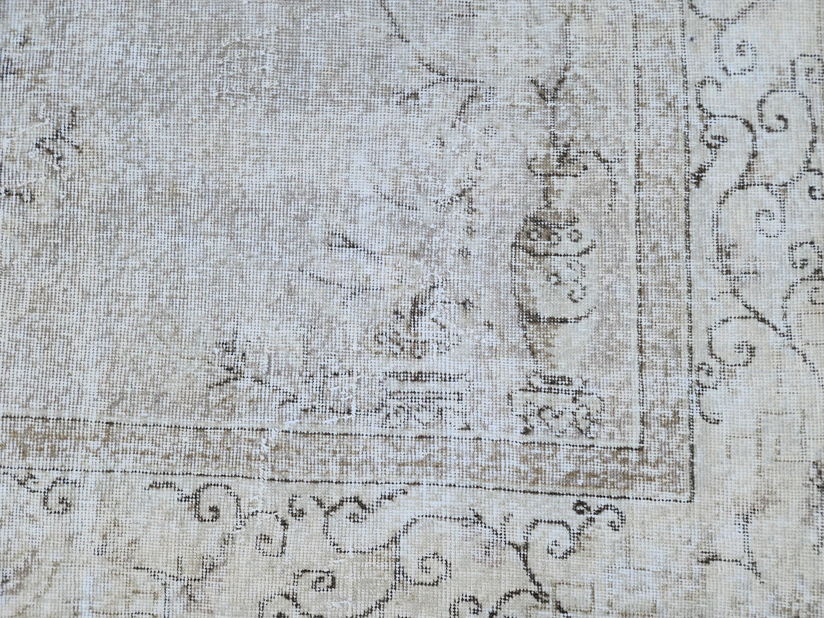 7x10 Neutral Turkish Rug: Hand Knotted, Rustic Decor, Beige and Gray