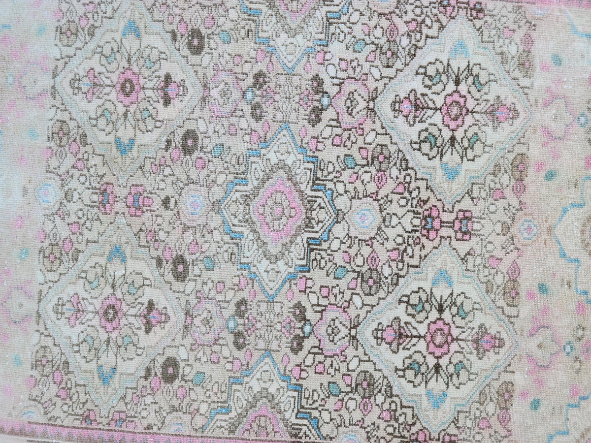 Vintage Neutral Runner Rug 3x9: Hand Knotted, Pink And Brown