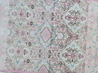 Vintage Neutral Runner Rug 3x9: Hand Knotted, Pink And Brown