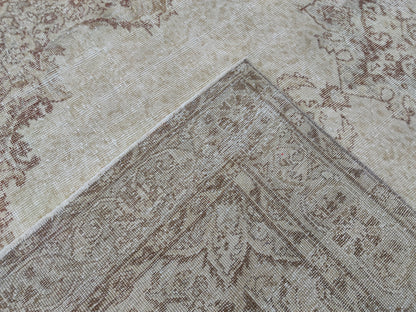 Medallion Area Rug 6x10, Bohemian Rustic Decor, Turkish Hand Knotted Carpet, Beige and Brown