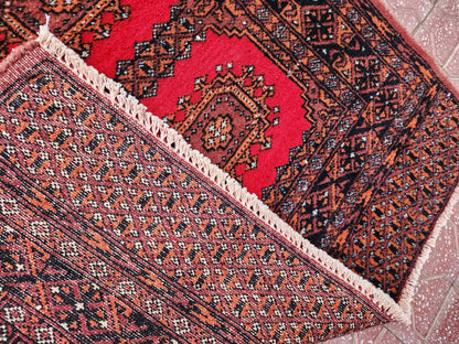 Hand Knotted Wool Turkish Rug 3x5: Red Bohemian Oushak Rug
