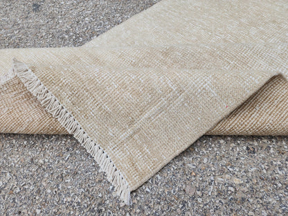 Beige Wool Runner Rug 2x11: Hand Knotted Turkish Geometric Hallway Rug